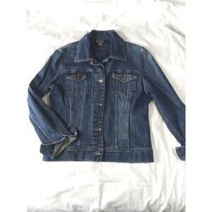 Eddie Bauer Womens Medium Denim Jean Jacket Blue Button Four Pockets Cotton